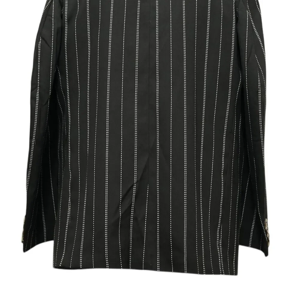 Mens 46R Wool Blazer Sport Coat Black White Pinstripe Preppy Formal Wedding